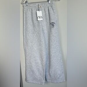 Zara kids wide Legs text pants, light gray size 13-14